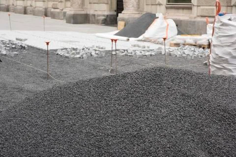 Stone paving in road construction Stock Photos