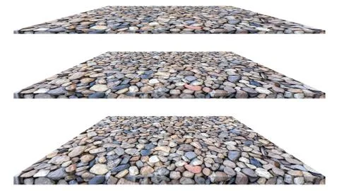 Stone pebbles texture isolated on white background for interior exterior. Stock Photos