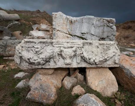 Stone Piece with Ram Head Stock Photos