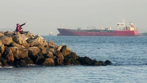 Stone pier on the background of the sea Video stock 76005636