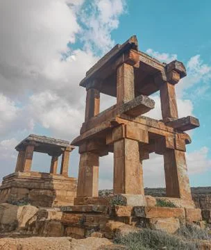 Stone pillars alignment in Badami Karnataka Stock Photos
