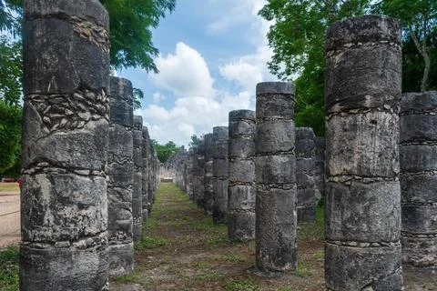 Stone Pillars in Chichen Itza Stock Photos