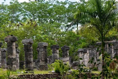 Stone Pillars in Chichen Itza Stock Photos
