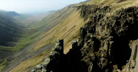 Stone pillars at High Cup Nick in north Yorkshire Stock Footage 331593225