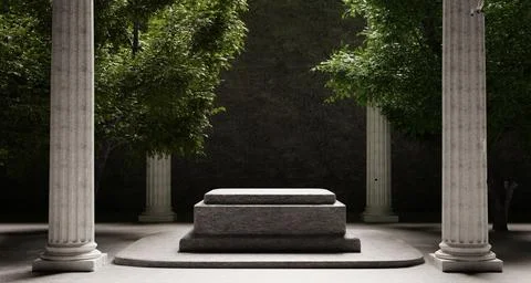 Stone platform with Corinthian pillars and natural trees with shadow backgr.. Stock Illustration