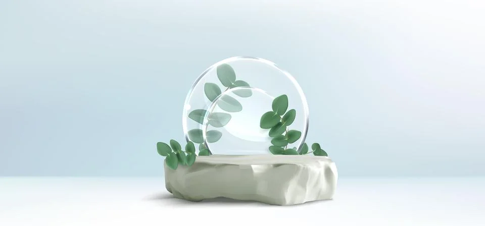 Stone platform with eucalyptus branch Stock Illustration