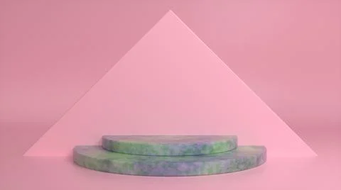 Stone podium on a pink abstract triangular background. Blank showcase mockup  Stock Illustration