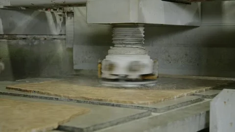 Stone polisher machine equipped with rotating polishing head that smoothing Stock Footage 295551705