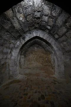 Stone prison without window in the ancient castle of Xativa in Europe Stock-Fotos
