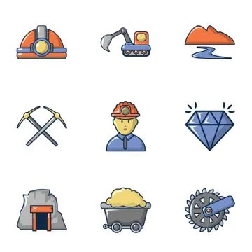 Stone processing icons set, cartoon style Stock Illustration
