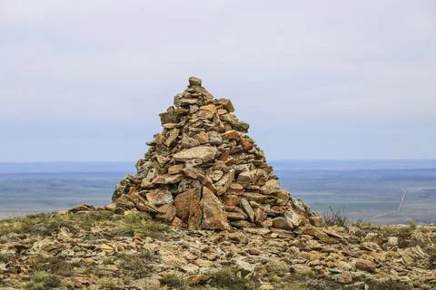 Stone pyramid in the mountains Stock Photos