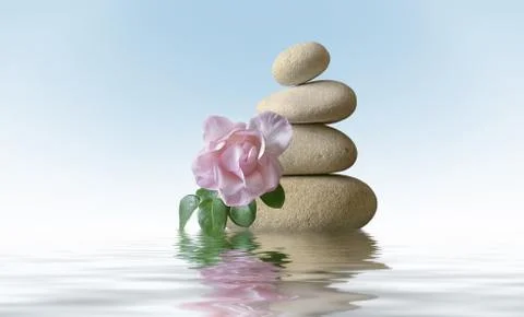 Stone pyramid with rose 스톡 사진