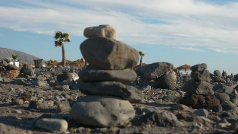 Stone Pyramids Symbolizing Zen Playa De La Caleta Tenerife Spain Stock Footage 104395890