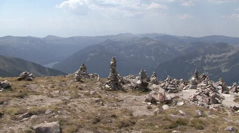 Stone pyramids on the top of the mountain Stock Footage 31454344