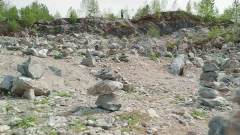 Stone pyramids town, movement flight forward crane gimbal Stock Footage 158776899