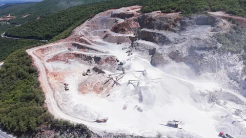 A stone quarry and processing plant with crushing machinery Stock Footage 345264630