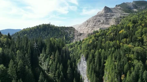 Stone quarry in the Bucegi Mountains of Romania , aerial view Stock Footage 293708915