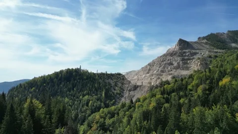 Stone quarry in the Bucegi Mountains of Romania , aerial view Stock-Footage 293708923