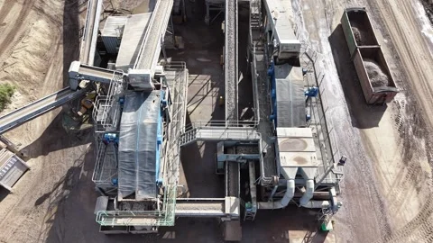 Stone quarry conveyor belts transporting rocks Stock Footage 341918920