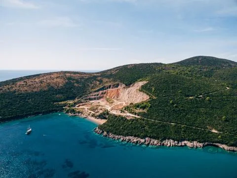 Stone quarry. Stone-mining quarry on the coast of the sea, Lustica Peninsula 写真素材