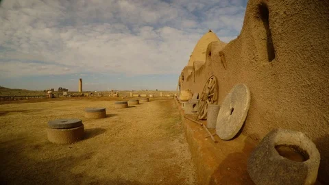 Stone rings at the clay old wall of a house in the south-east of Turkey, on the Stock Footage 81909247