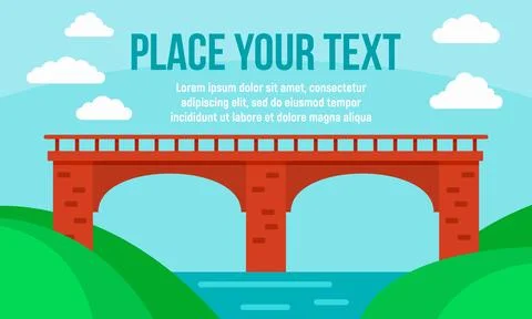Stone river bridge concept banner, flat style Stock Illustration