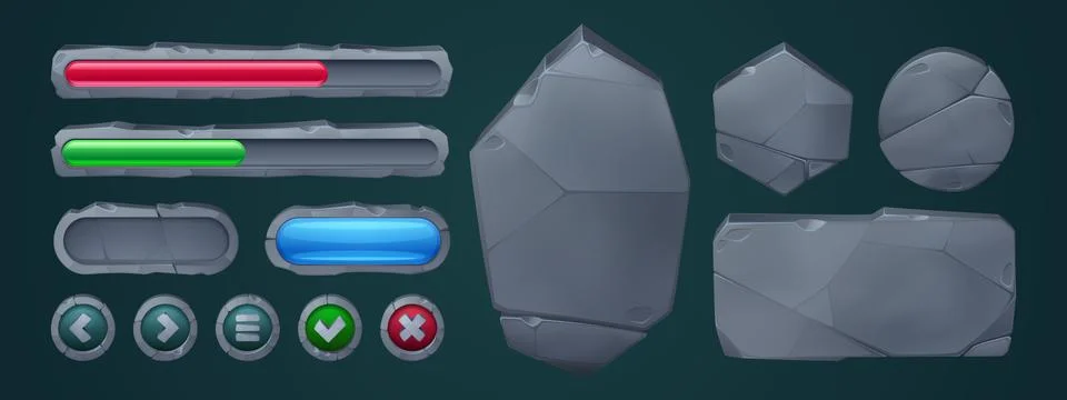 Stone rock ui game interface button cartoon vector Illustrazione stock