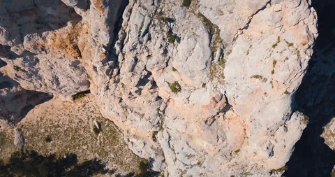Stone rocky mountain. Epic on the edge of the mountain valley. 4k drone flight Stock Footage 95808637