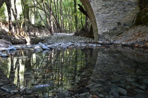 Stone Roman Bridge with reflection Stock Photos