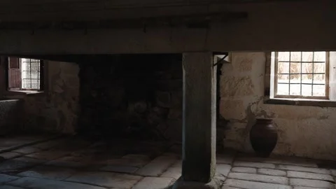 Stone room with a clay pot inside Tibaes monastery Stock Footage 346182916