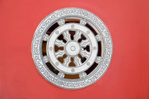 Stone rosette relief - window made of decorated stone relief Foto stock