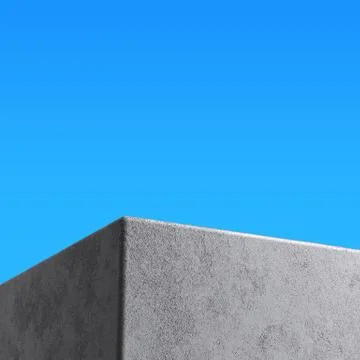 Stone rough corner object display podium on blue sky background, minimalistic Foto stock