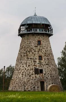 Stone round tower from an old windmill. Foto stock