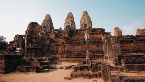 Stone ruins of the pre rup temple in cambodia. Ancient khmer architecture and Stock Footage 325071708