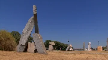 Stone Sculptures at park Camera Pan Stock Footage 85833399