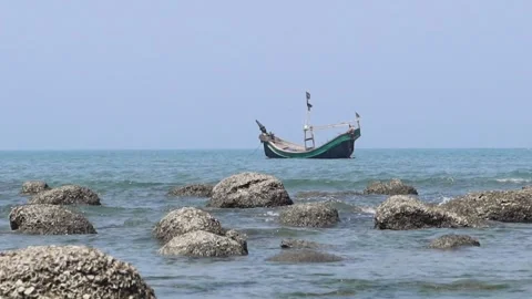 Stone in sea beach Stock Footage 258826309