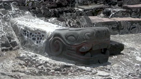 Stone Serpent Head At Templo Mayor, Zocalo, Mexico City Video stock 154670968