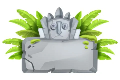 Stone sign board, vector game cartoon rock, tablet, jungle boulder frame Stock Illustration