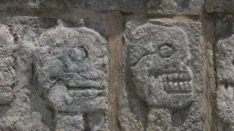Stone skulls at Chichen Itza Stock Footage 420543