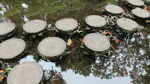 Stone slabs across the pond Stock Footage 29857324