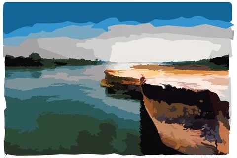 Stone slabs in mekong river Stock Illustration