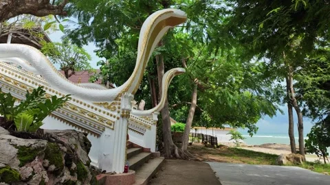 Stone snake temple staircase design Wat Ratchathammaram Thailand Koh Samui Stock Footage 304652869