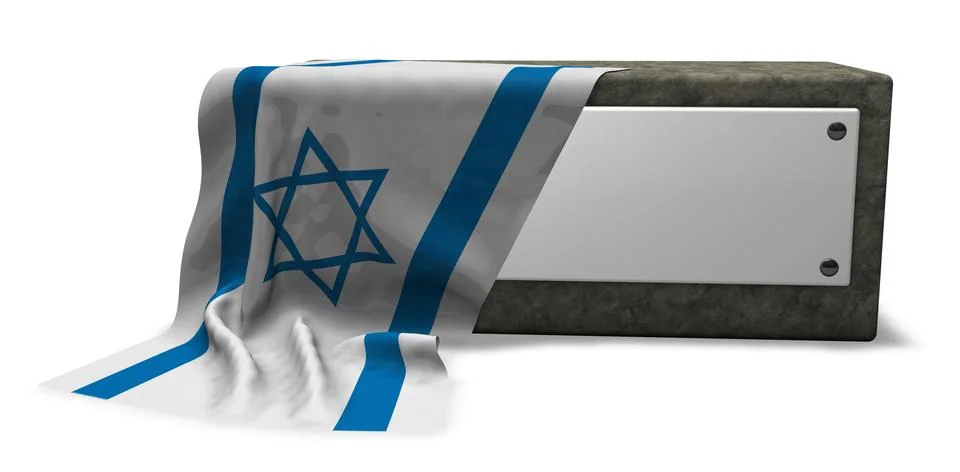 Stone socket with blank sign and flag of israel - 3d rendering Illustrazione stock