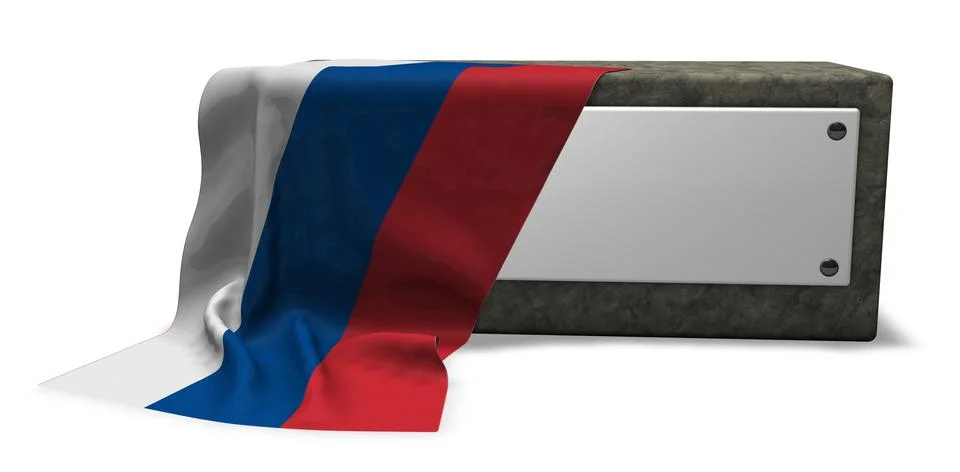 Stone socket with blank sign and flag of russia - 3d rendering Illustrazione stock