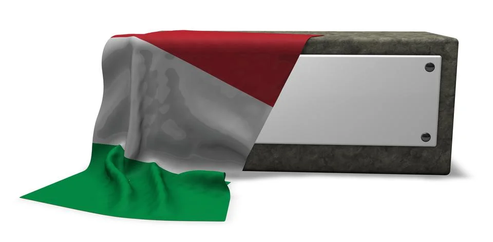 Stone socket with blank sign and flag of italy - 3d rendering Illustrazione stock