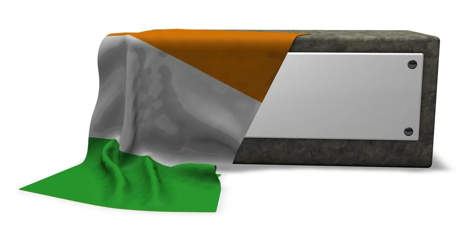 Stone socket with blank sign and flag of ireland - 3d rendering Illustrazione stock