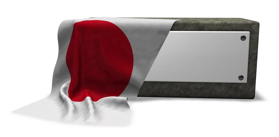 Stone socket with blank sign and flag of japan - 3d rendering Stock Illustration