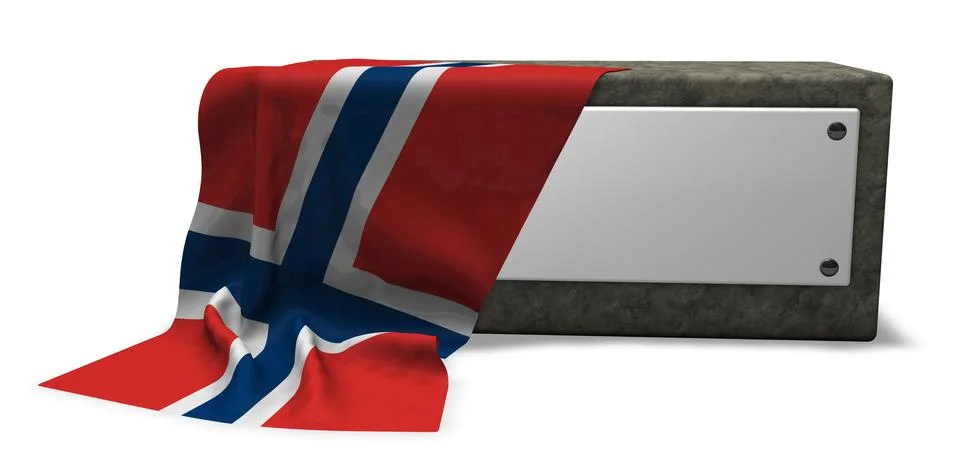 Stone socket with blank sign and flag of norway - 3d rendering Illustrazione stock