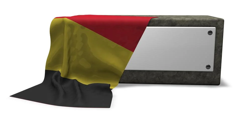 Stone socket with blank sign and flag of belgium - 3d rendering Stock Illustration
