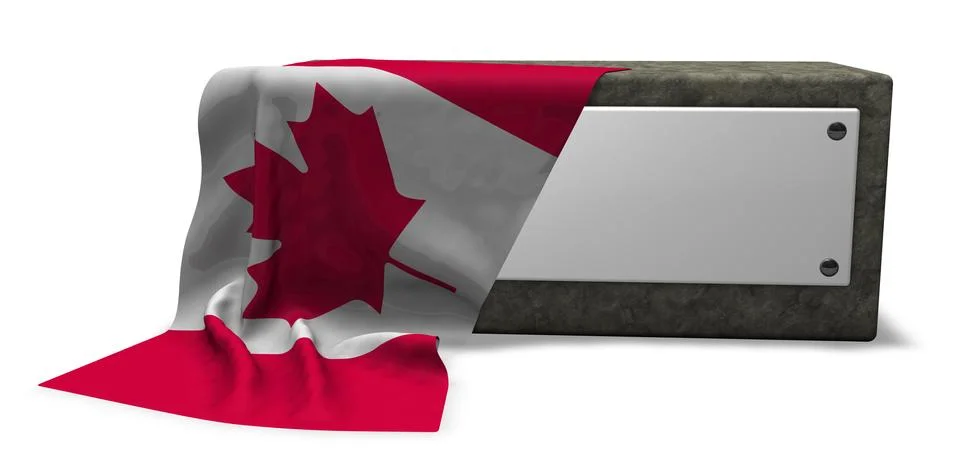 Stone socket with blank sign and flag of canada - 3d rendering Illustrazione stock